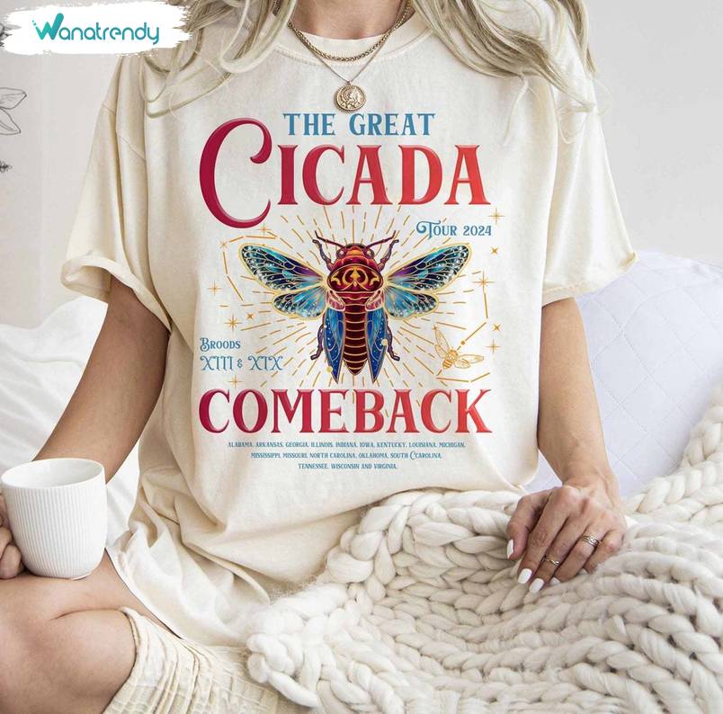 Cool Design Cicada Comeback Tour Shirt, The Cicada Concert Tour 2024 Short Sleeve Crewneck