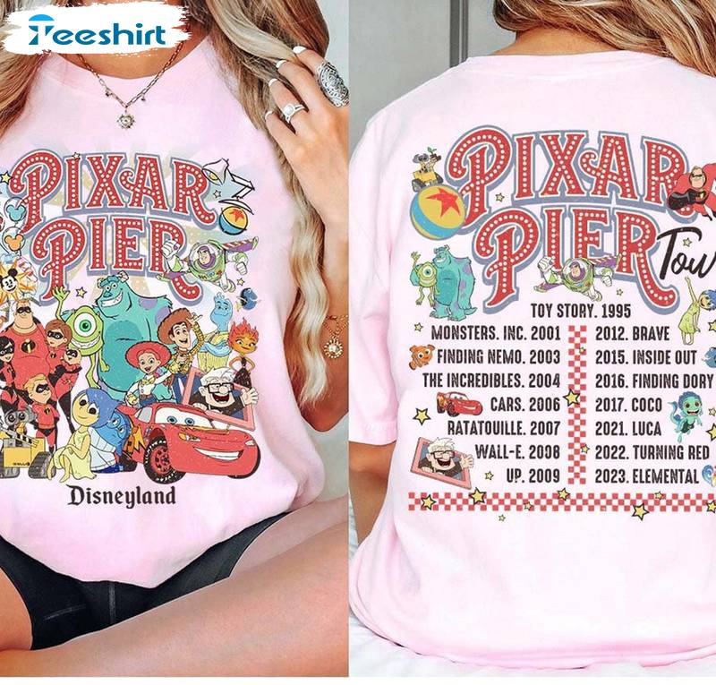 Pixar Pier Disneyland Limited Shirt, Comfort Cartoon Movie Crewneck Long Sleeve