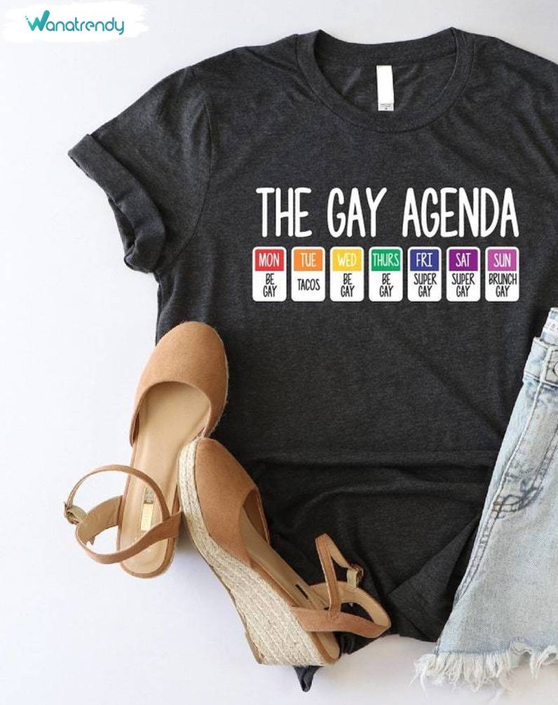 The Gay Agenda Inspirational Shirt, Trendy Pride Rainbow Unisex Hoodie Short Sleeve