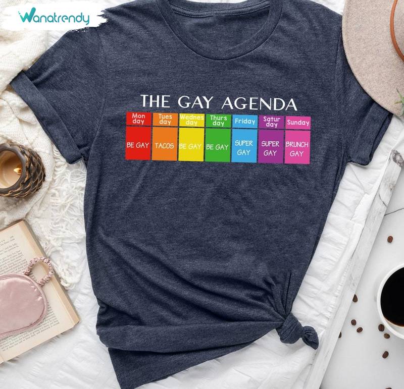 The Gay Agenda Cool Design Shirt, Funny Pride Month Crewneck Long Sleeve