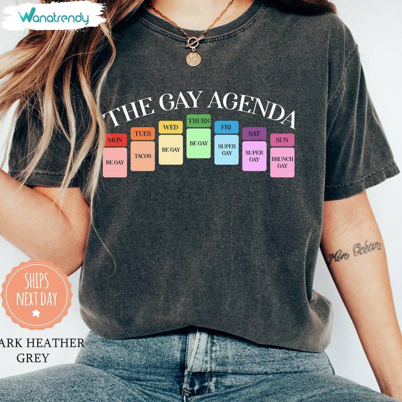 The Gay Agenda Inspirational Shirt, Trendy Pride Lgbt Crewneck Long Sleeve