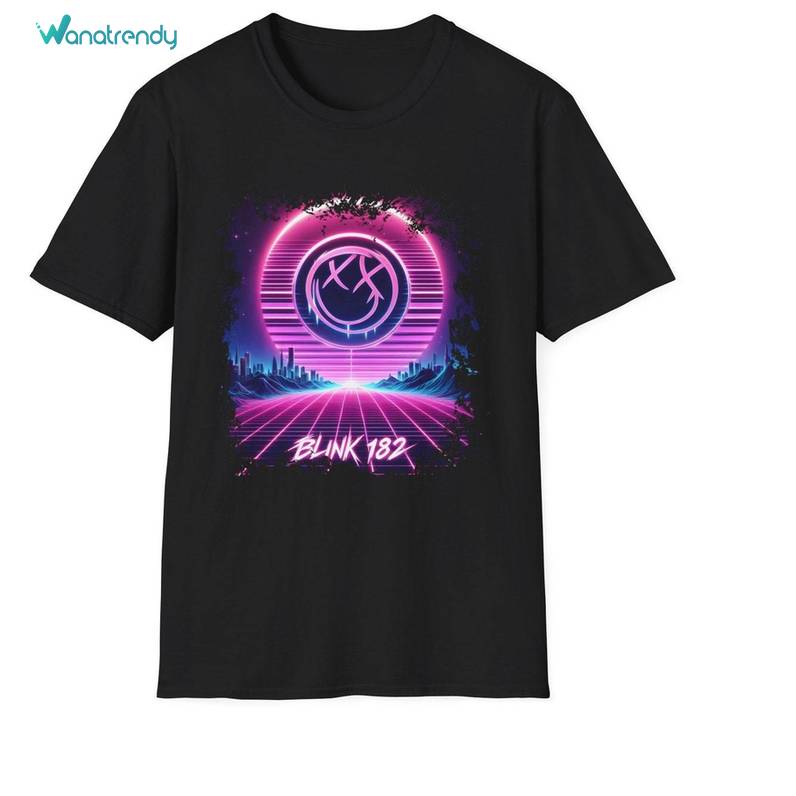 Blink 182 Inspirational Shirt, Groovy Neon Synthwave Short Sleeve Crewneck