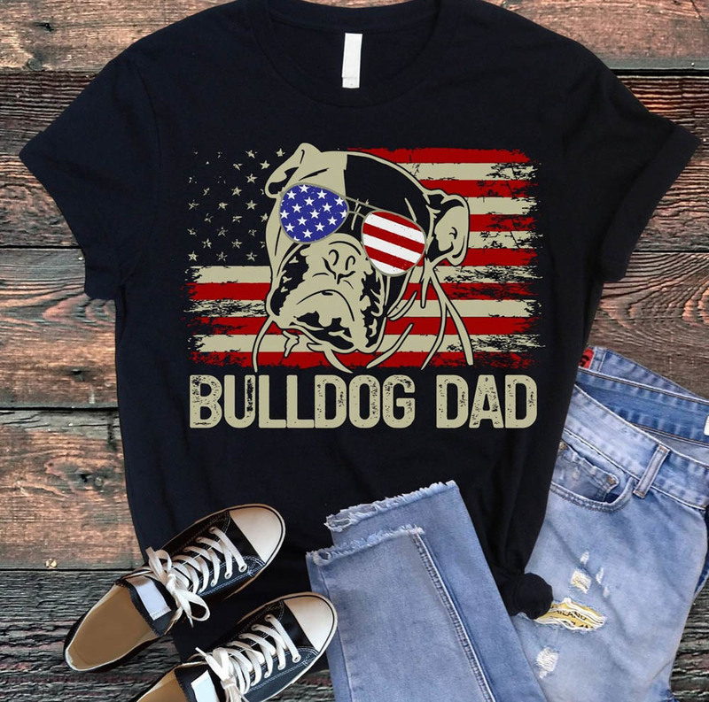 Bulldog Dad Dog American Flag Shirt For Fathers Day