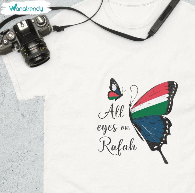 New Rare All Eyes On Rafah Shirt, Colors Butterflies T Shirt Long Sleeve