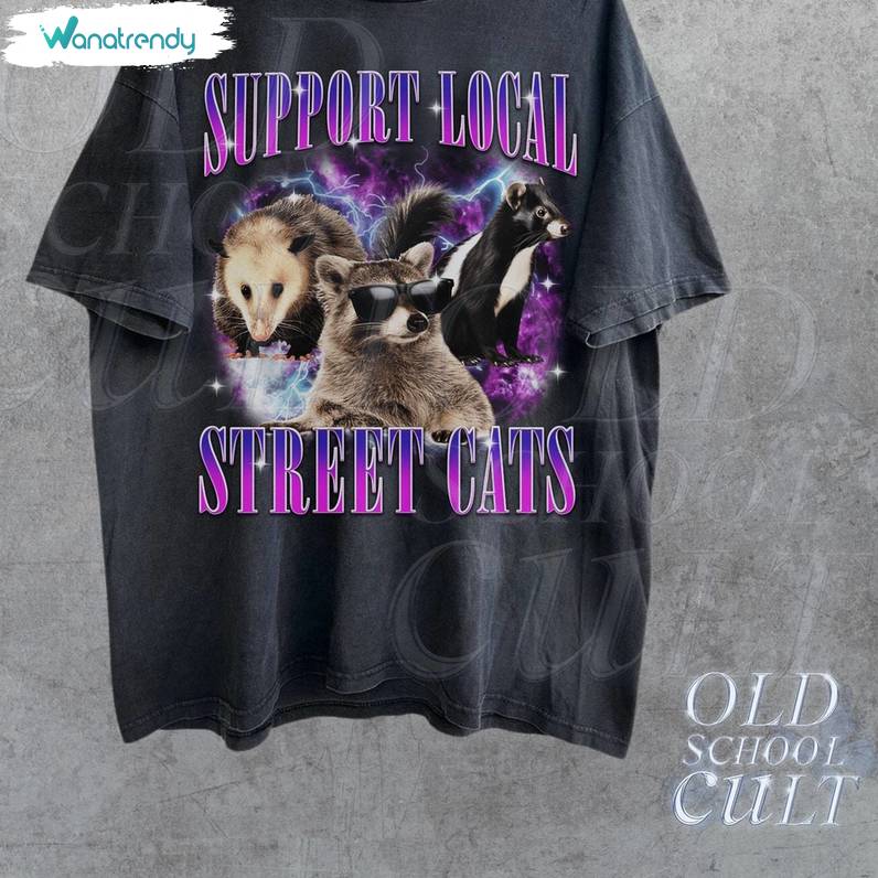 Retro Raccoon Possum T Shirt , Support Your Local Street Cats Shirt Short Sleeve