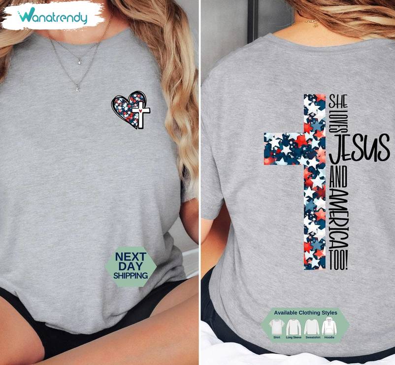 4th Of July Sweatshirt , Limited She Loves Jesus And America Too Shirt Long Sleeve