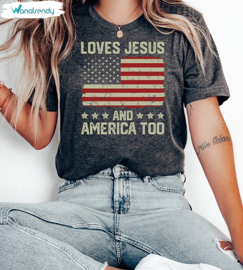 Religions Sweatshirt , Cool Design She Loves Jesus And America Too Shirt Long Sleeve