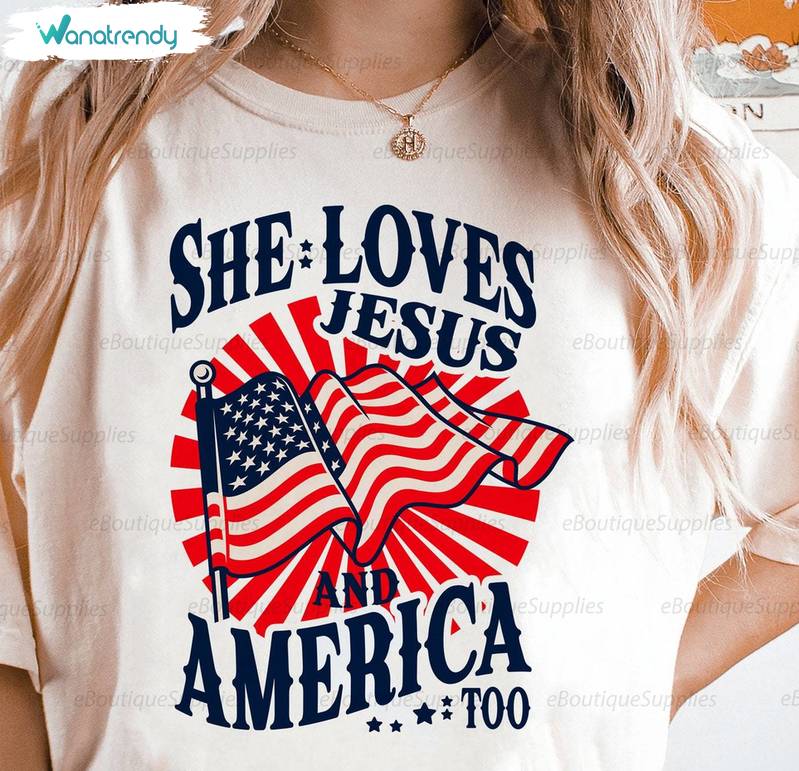 Awesome She Loves Jesus And America Too Shirt, Limited Christian Long Sleeve Sweater