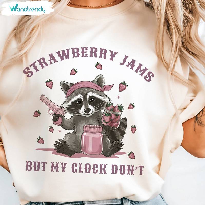 Awesome Strawberry Jams But My Glock Don't Shirt, Groovy Strawberry Crewneck Long Sleeve