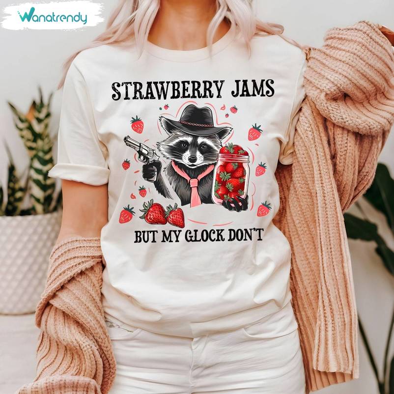 Raccoon Meme Short Sleeve , Funny Strawberry Jams But My Glock Don't Shirt Tank Top