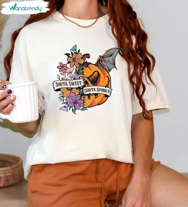 Sorta Sweet Sorta Spooky Funny Halloween Shirt, Halloween Wildflower Tank Top Hoodie