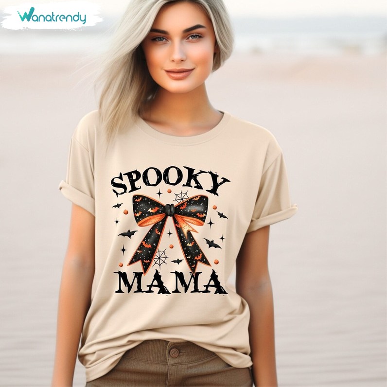 Coquette Spooky Mama Shirt, Retro Halloween Fall Short Sleeves Sweatshirt