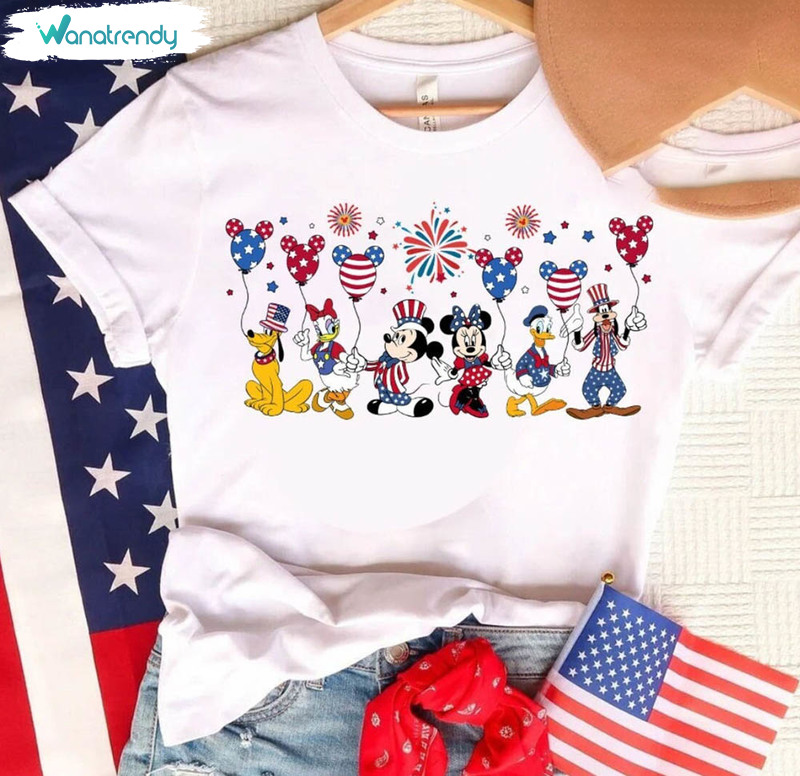 Disney Balloons Mickey And Friends 4th Of July Shirt, Disney Memorial Day 2023 Tee Tops Unisex Hoodie