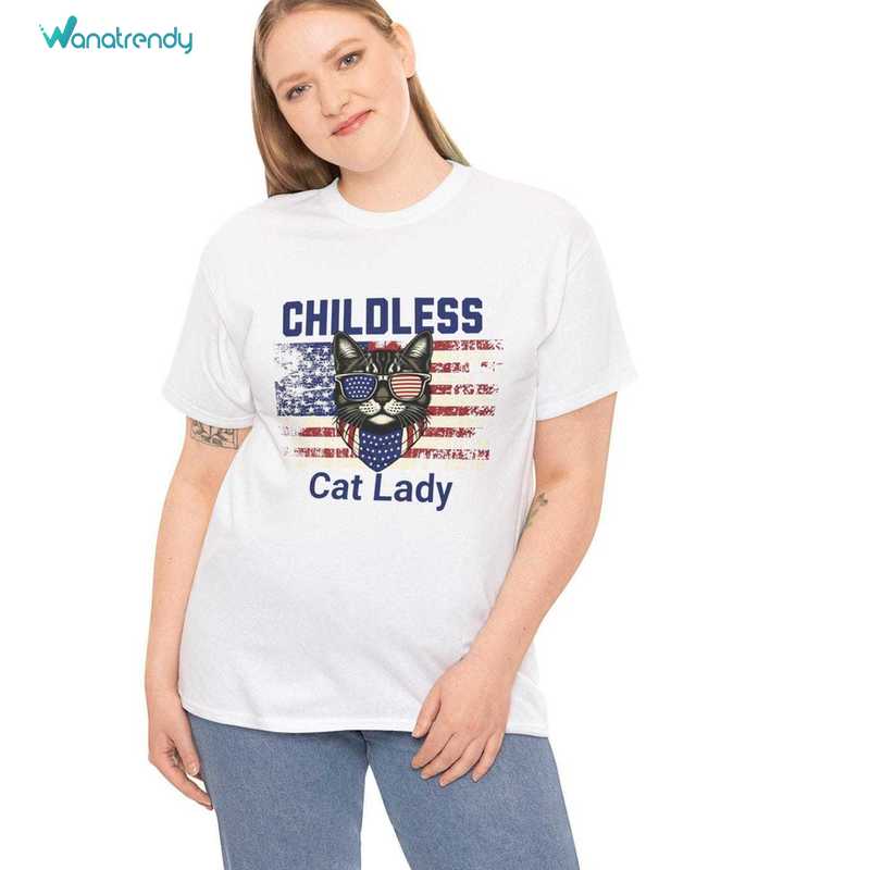 Feminist Childless Cat Lady Shirt, Voting For Kamala Short Sleeve Crewneck