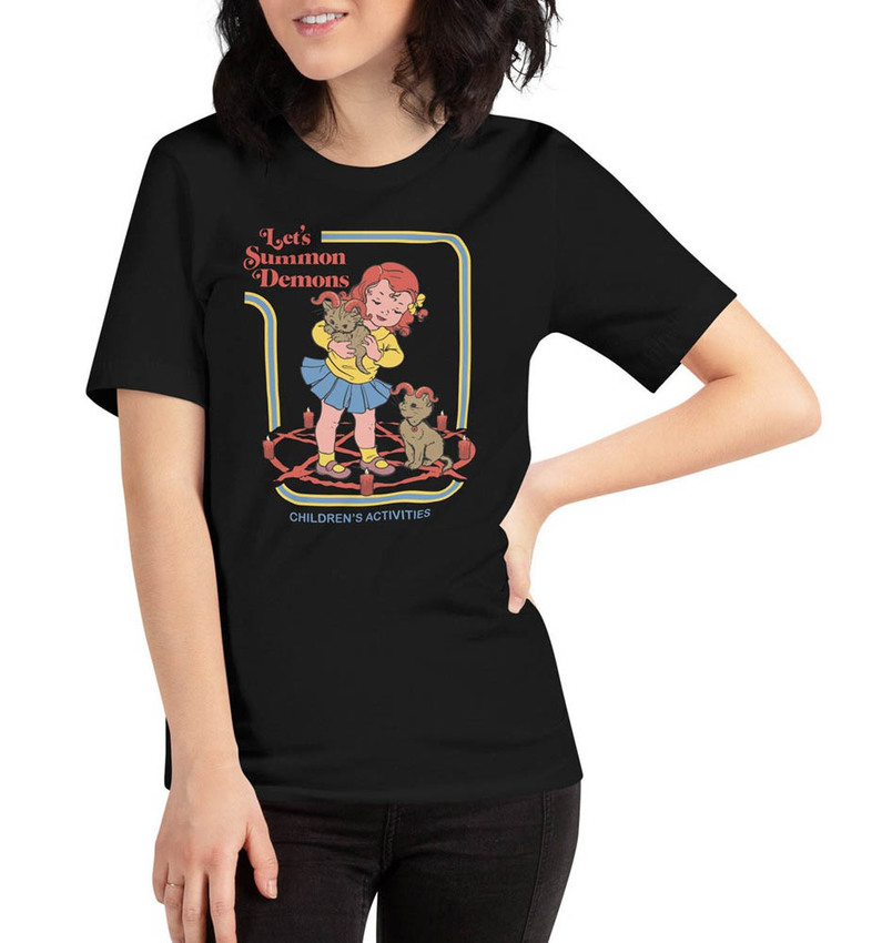 Let's Summon Demons Comfort Shirt, Funny Girl With Evil Devil Cats Dark Unisex T-Shirt Unisex Hoodie