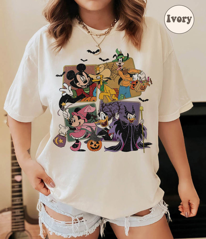 Vintage Disney Halloween Shirt, Mickey And Friends Halloween Comfort Crewneck Tee Tops
