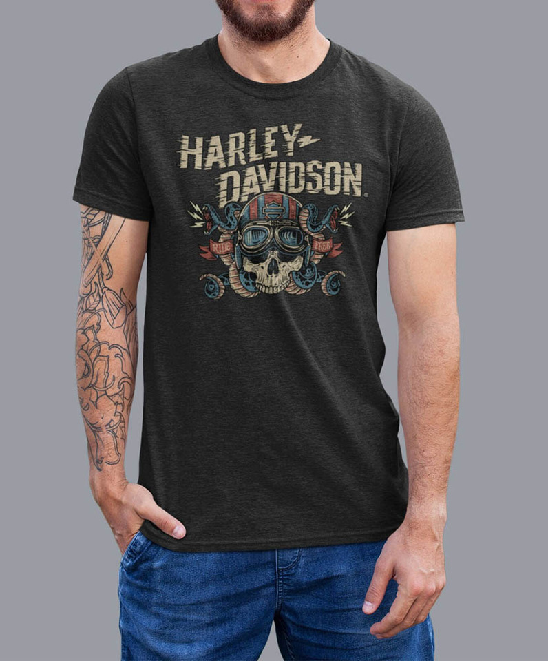 Creative Harley Davidson Graphic Shirt, Harley Skull For Motorcyle Lover Sweatshirt Short Sleeve