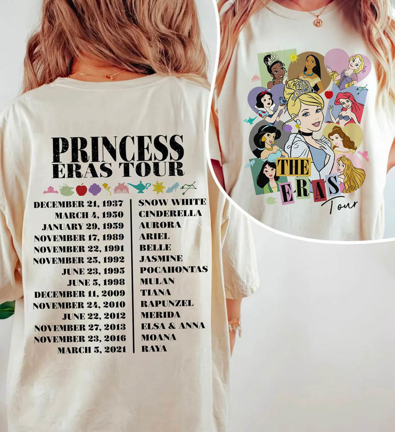 Disney Princess Eras Tour Shirt, Retro Disney Short Sleeve Long Sleeve