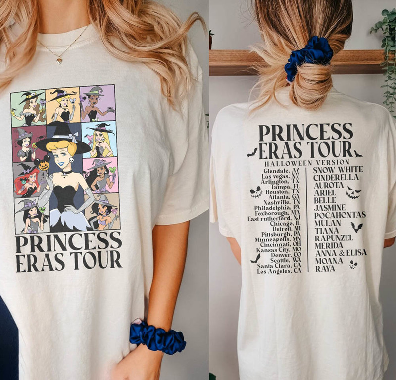 Comfort Princess Eras Tour Shirt, Halloween Disney Princess Tee Tops Short Sleeve